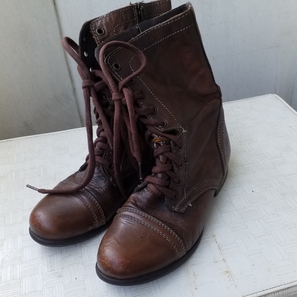 Steve Madden troopa zip and lace up combat brown leather boots 7 - Picture 5 of 10
